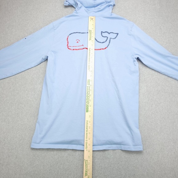 Vineyard Vines Shirt Mens Medium Light Blue Hooded Long Sleeve Whale Logo - Picture 10 of 16